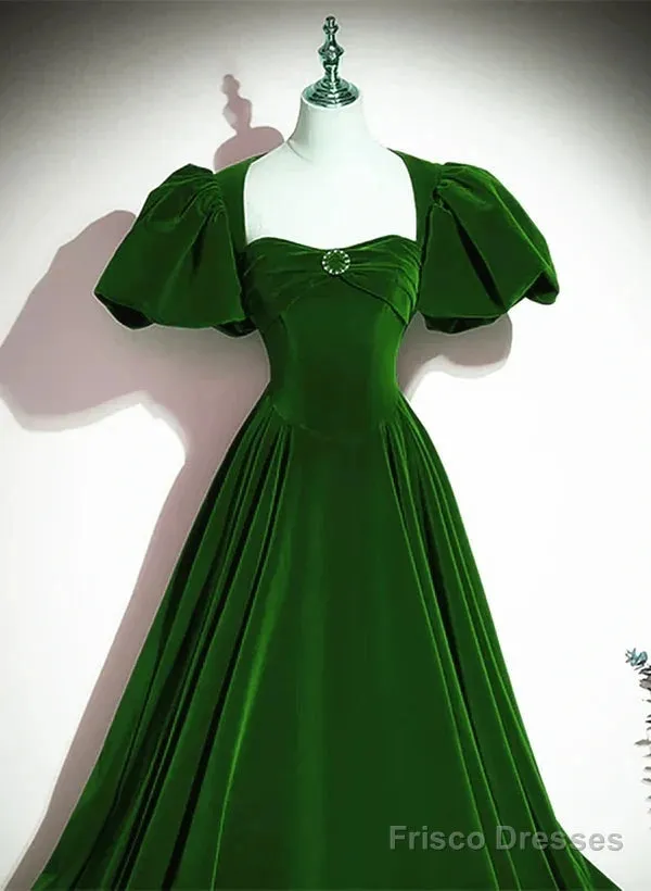 A-Line Princess Velvet Backless Ballgown Long Party Dress Short Sleeves Formal Dress Prom Dress
