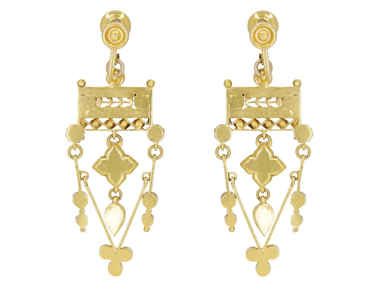 Antique Victorian Turquoise and Split Pearl Earrings in Low Karat Gold