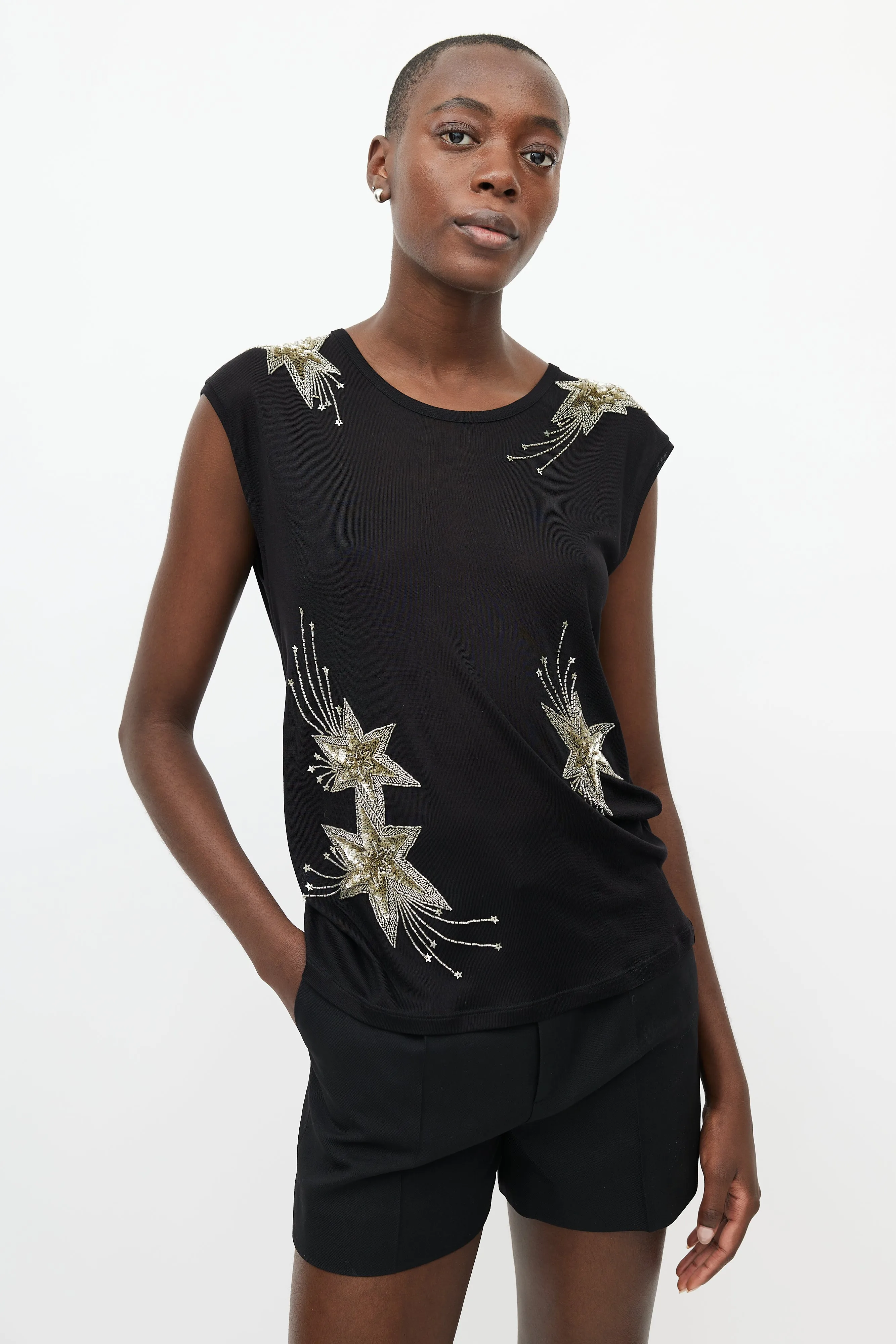 Black Silk Beaded Knit Top