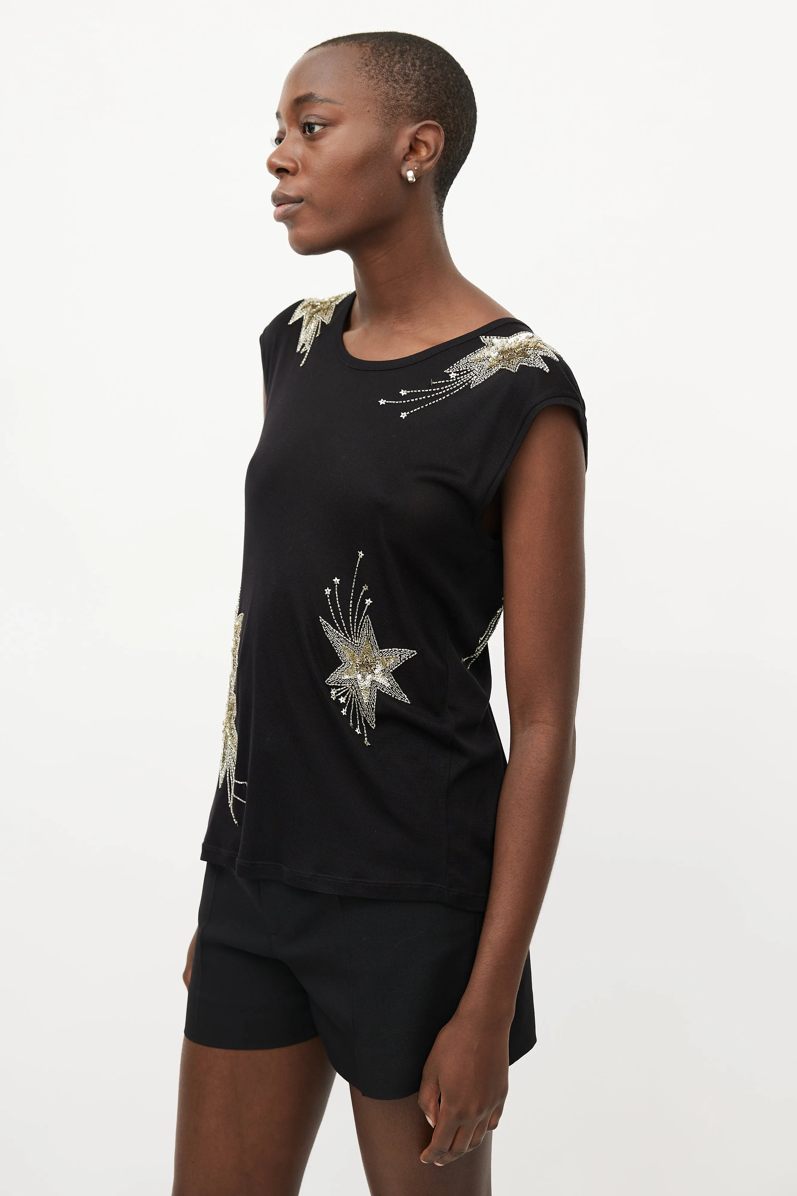 Black Silk Beaded Knit Top