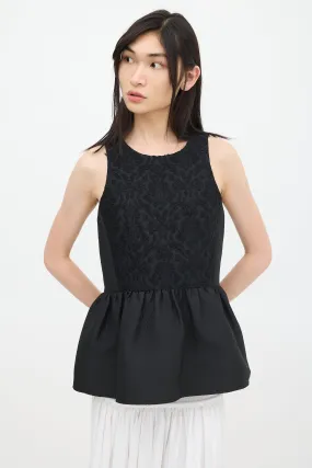 Black Wool Jacquard Peplum Top
