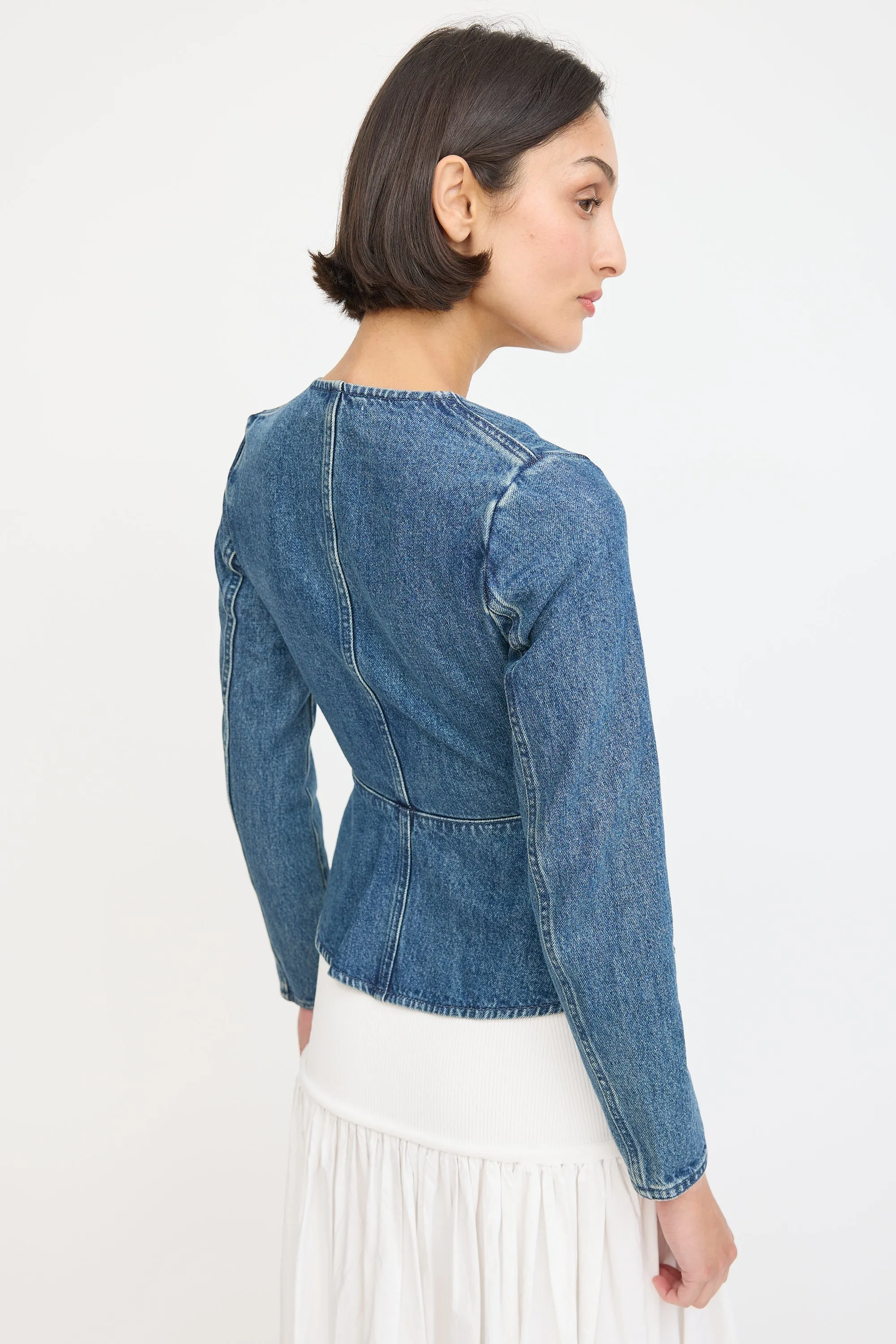 Blue Denim Bow Peplum Top
