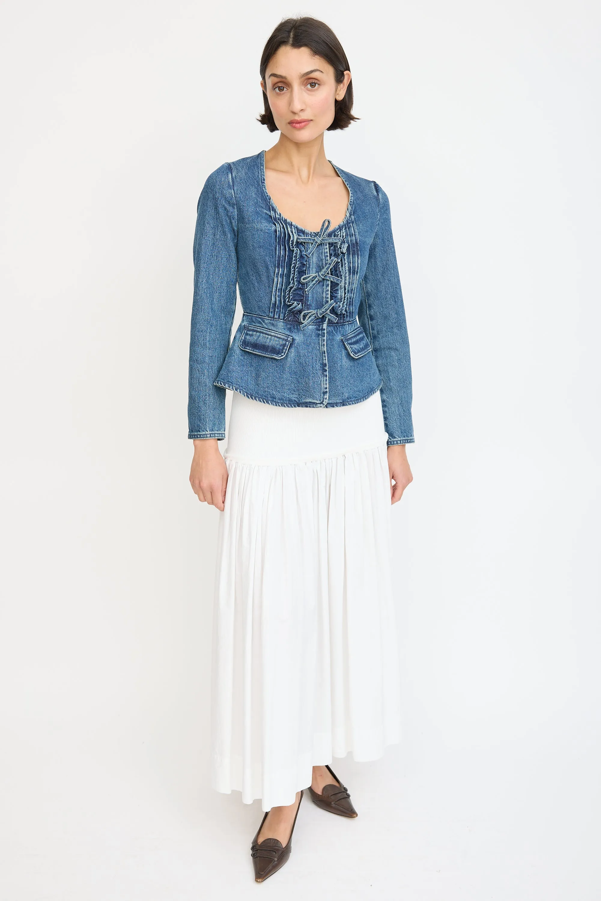 Blue Denim Bow Peplum Top