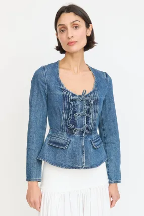 Blue Denim Bow Peplum Top