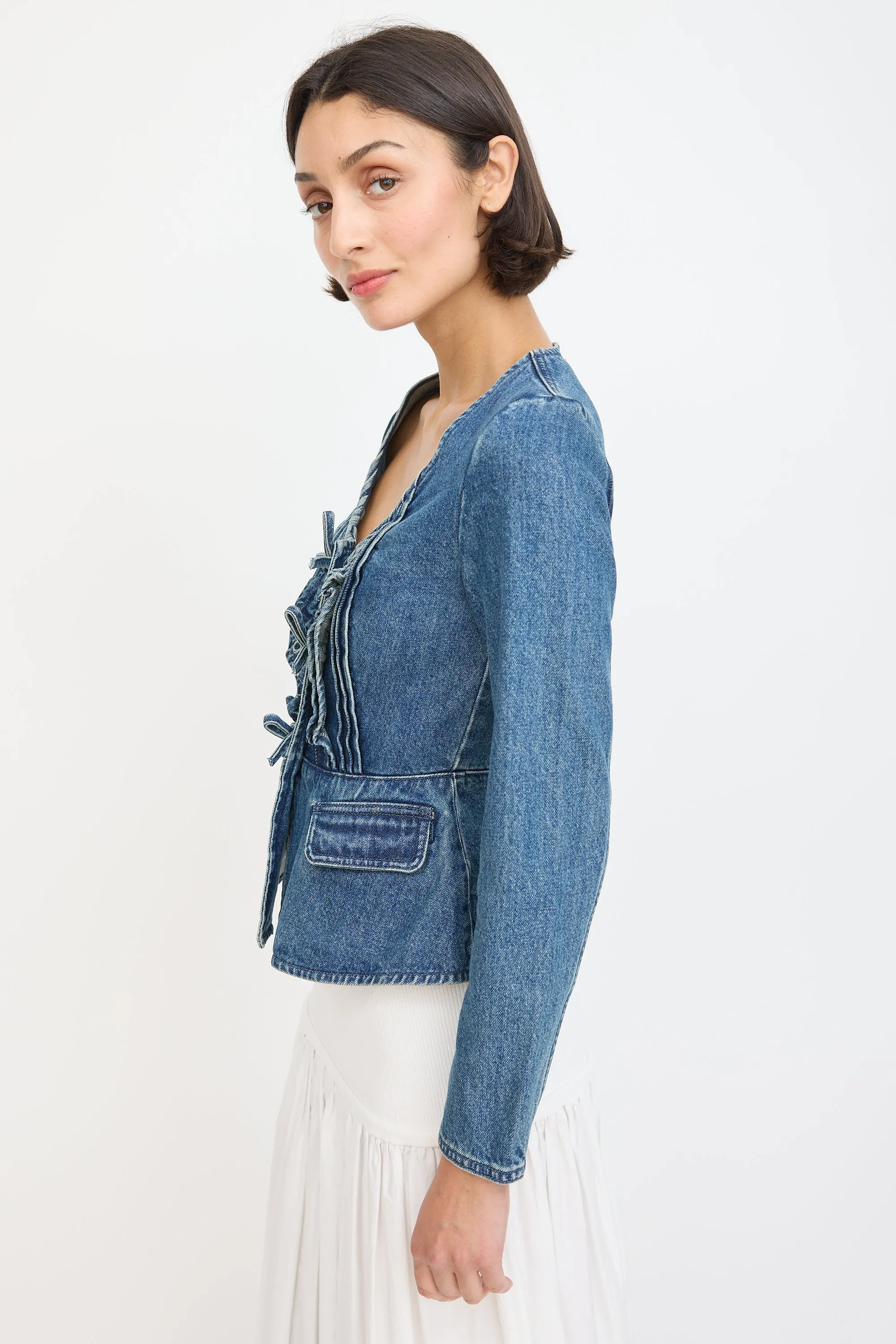 Blue Denim Bow Peplum Top