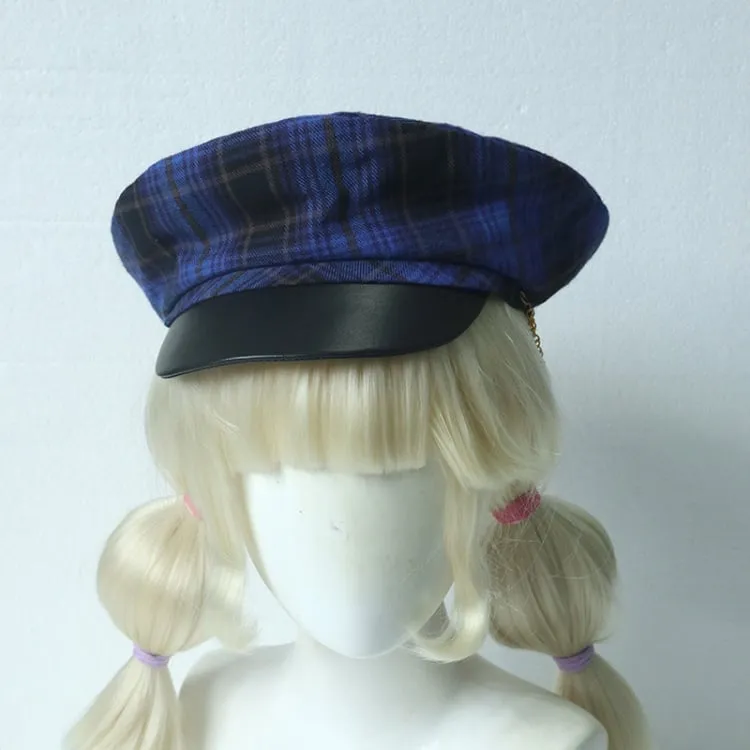 Dark Blue /  Red / Green Plaid Pattern Beret