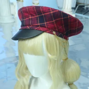 Dark Blue /  Red / Green Plaid Pattern Beret