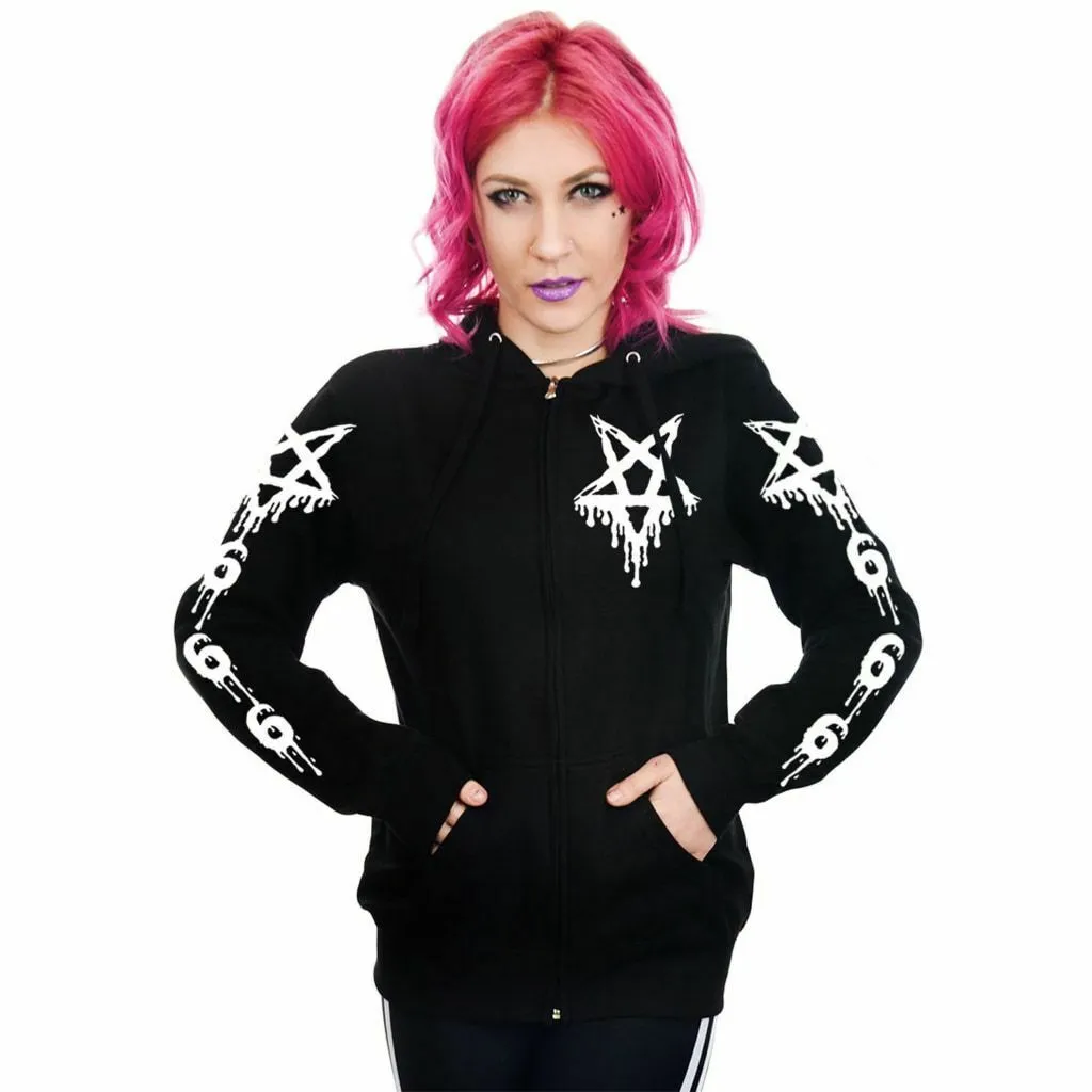 Drippy 666 Pentagram Zipped Hoodie