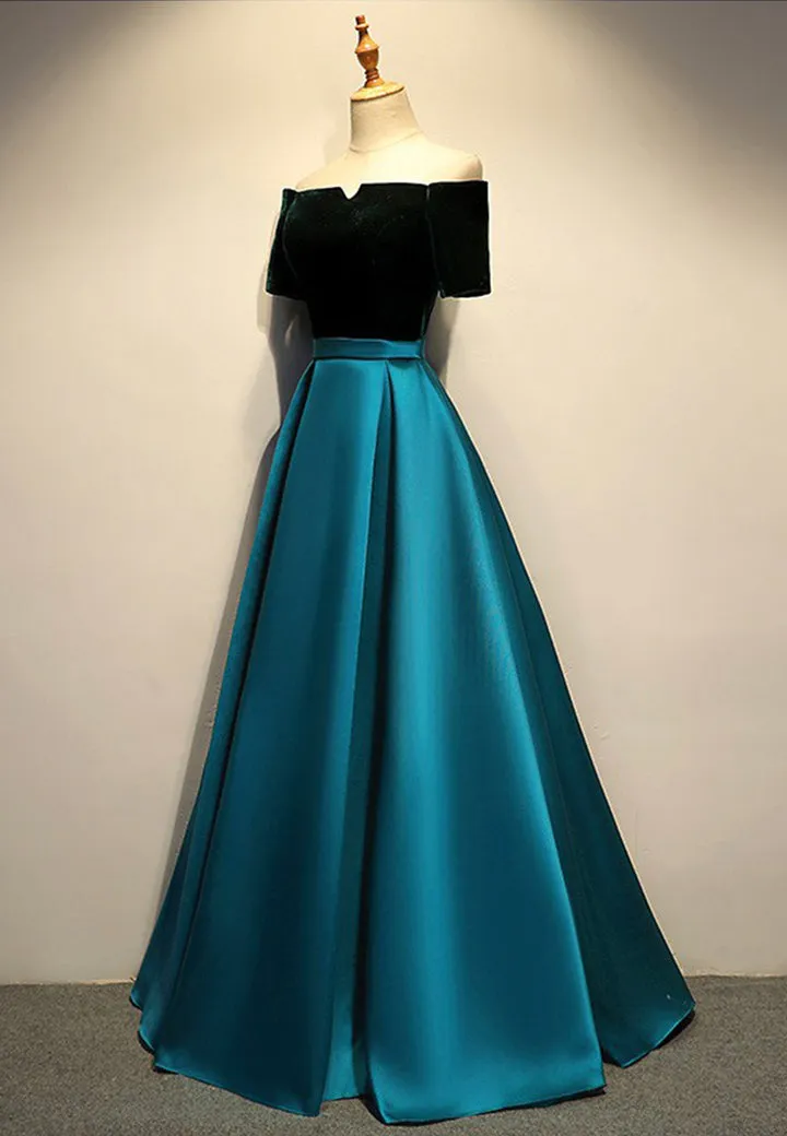 Elegant Velvet Satin Long Prom Dresses A-Line Evening Dresses Off Shoulder