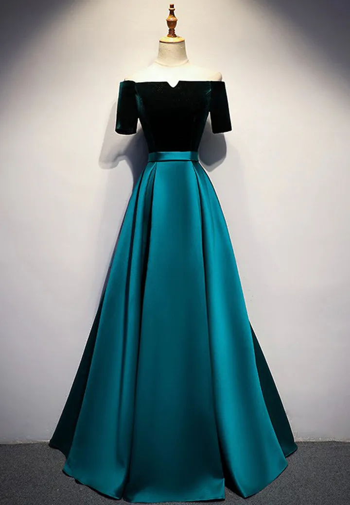 Elegant Velvet Satin Long Prom Dresses A-Line Evening Dresses Off Shoulder