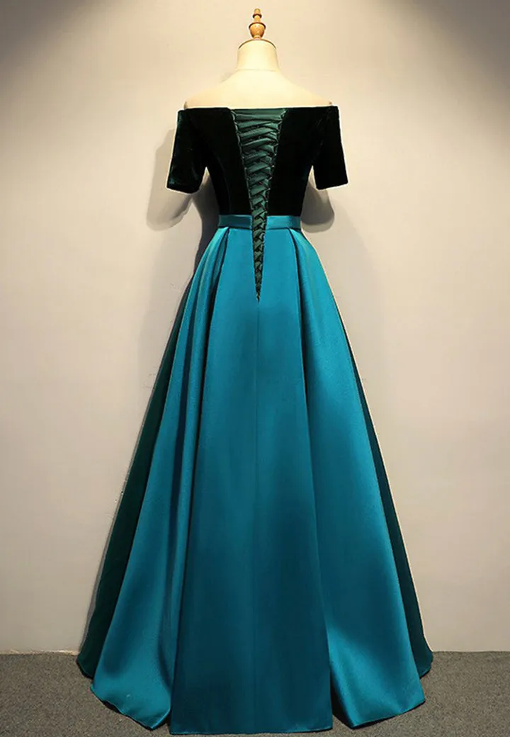 Elegant Velvet Satin Long Prom Dresses A-Line Evening Dresses Off Shoulder