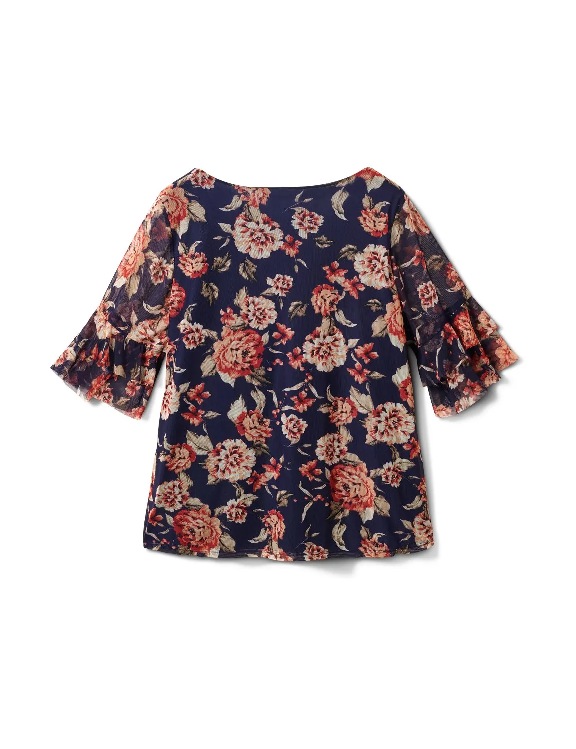 Floral Mesh Ruffle Sleeve Knit Top