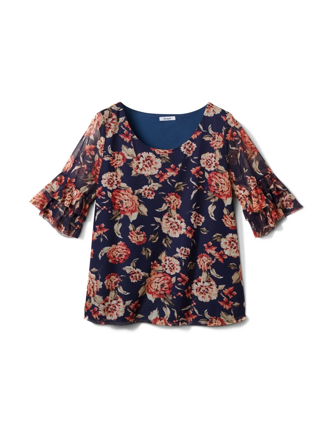 Floral Mesh Ruffle Sleeve Knit Top