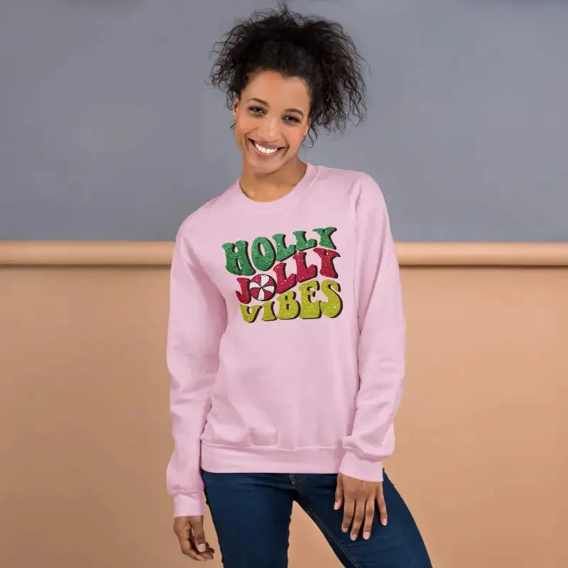 Get Your Sparkly Holly Jolly Vibes Sweatshirt for Christmas Cheer!