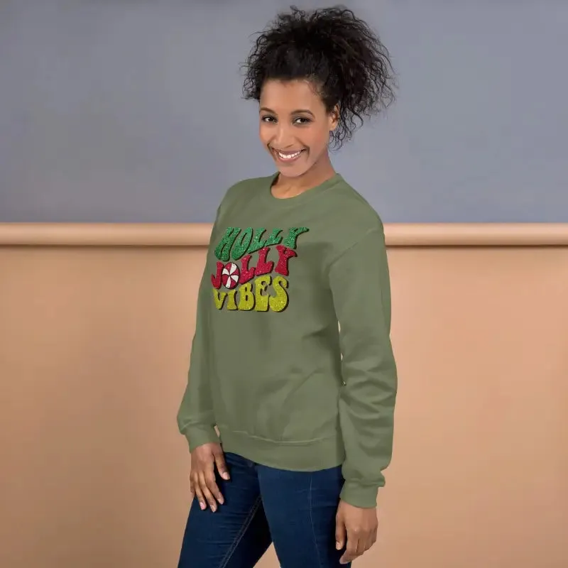 Get Your Sparkly Holly Jolly Vibes Sweatshirt for Christmas Cheer!