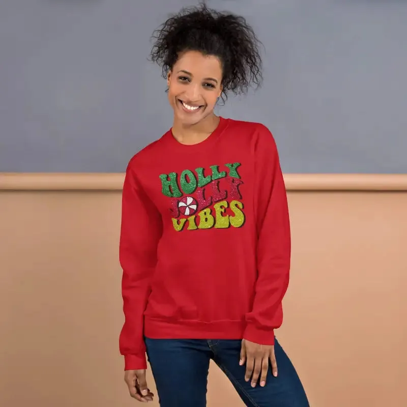 Get Your Sparkly Holly Jolly Vibes Sweatshirt for Christmas Cheer!