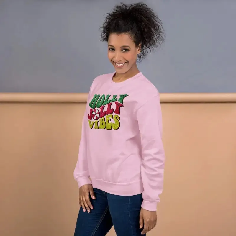 Get Your Sparkly Holly Jolly Vibes Sweatshirt for Christmas Cheer!