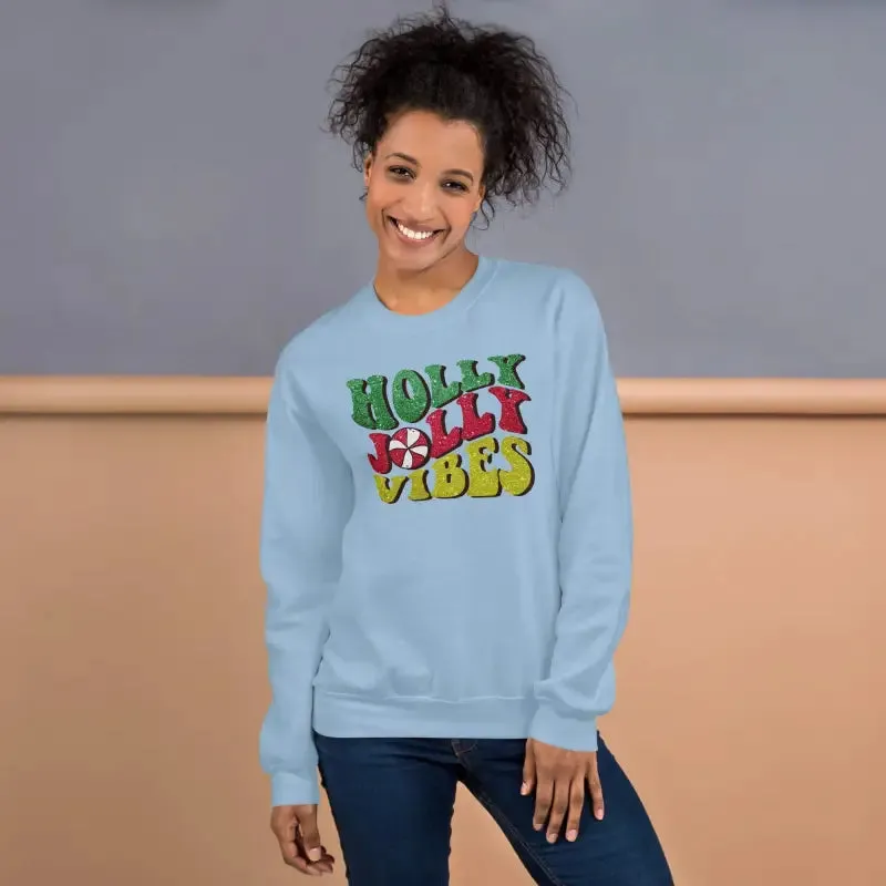 Get Your Sparkly Holly Jolly Vibes Sweatshirt for Christmas Cheer!