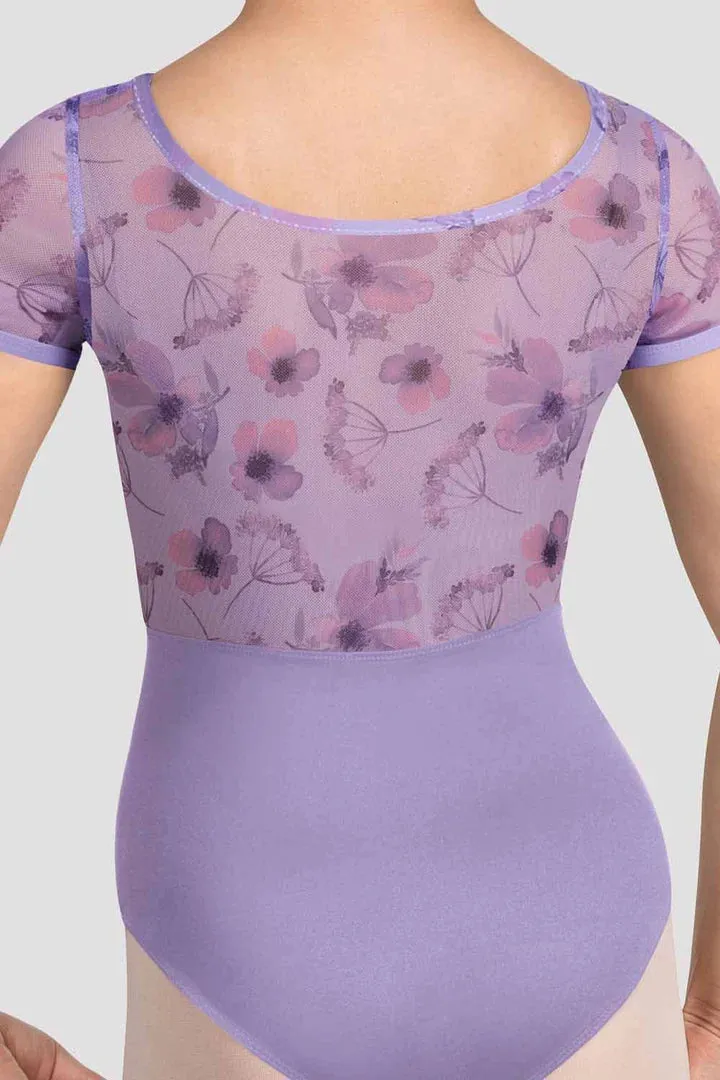Girls Remi Floral Cap Sleeve Leotard Lilac