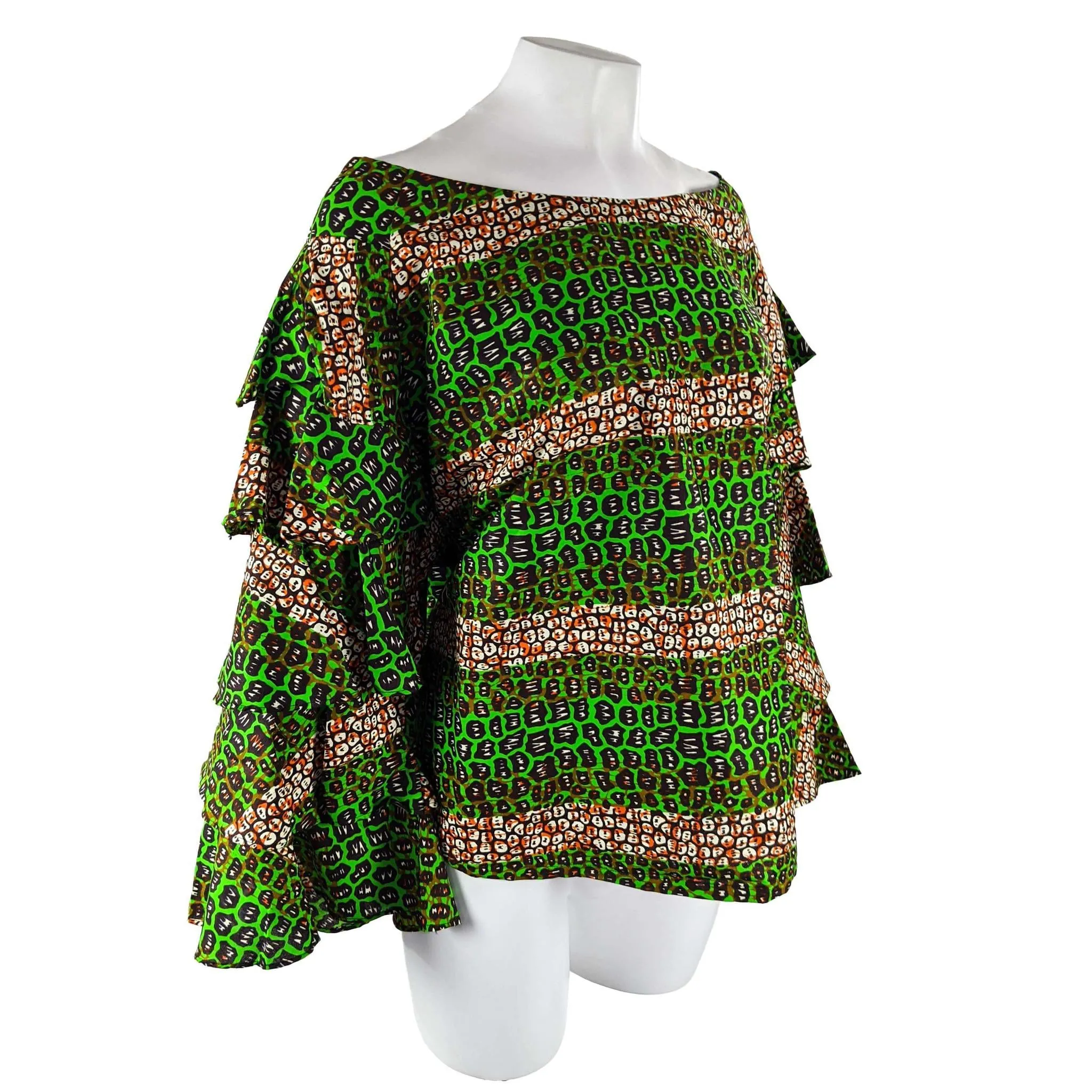 Green Off-Shoulder Layered Sleeve Top
