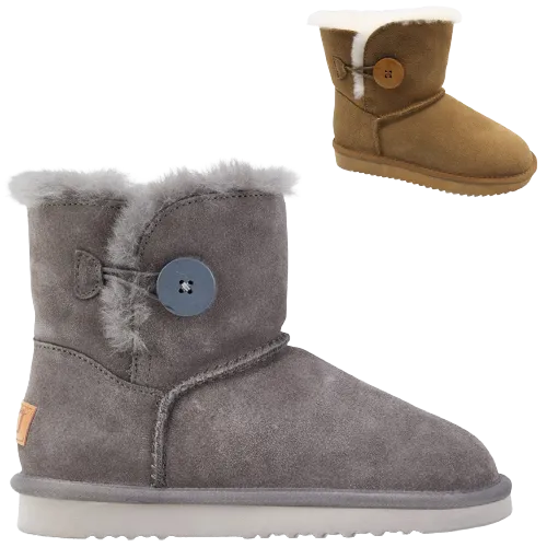 Grosby Womens Button UGG Boots Sheepskin Water Resistant Ankle Shoes Slippers