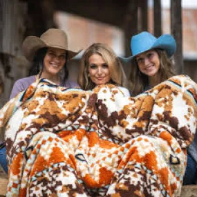 Hooey Fleece Blanket Tan/Cream /Orange Cow Print