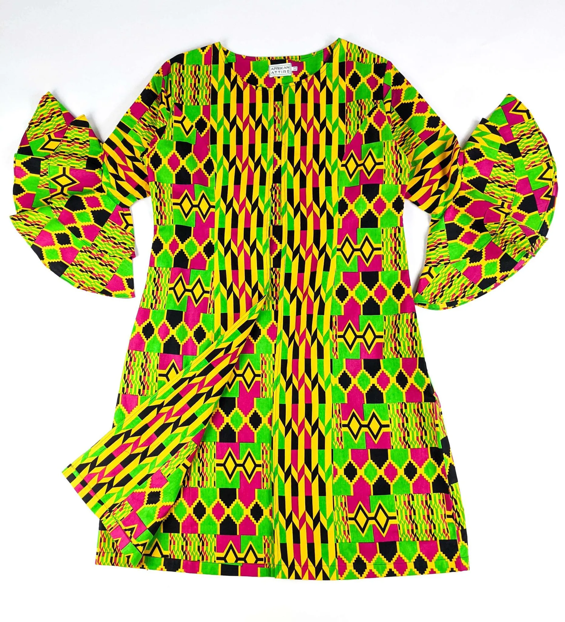 Kente Long Jacket With Peplum Sleeve