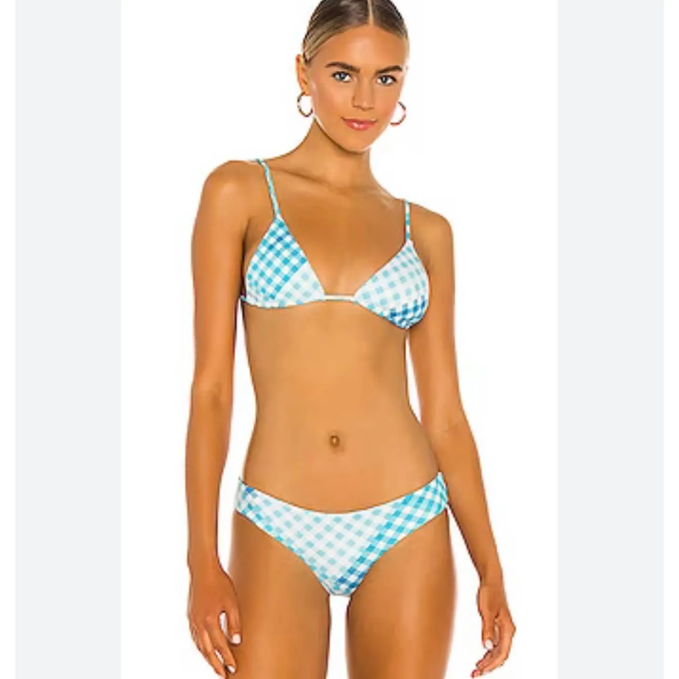 L*SPACE Revolve Brittany Bikini Top and Sandy Bottom Picnic Plaid Pique XL L