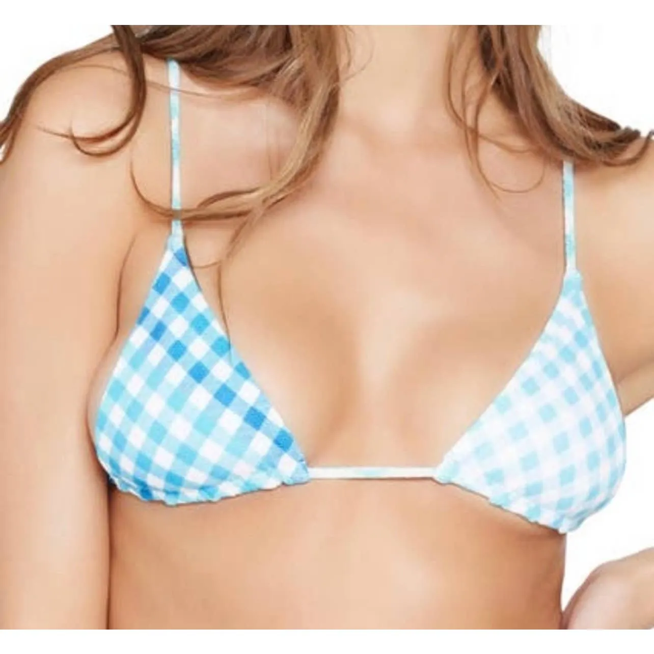 L*SPACE Revolve Brittany Bikini Top and Sandy Bottom Picnic Plaid Pique XL L