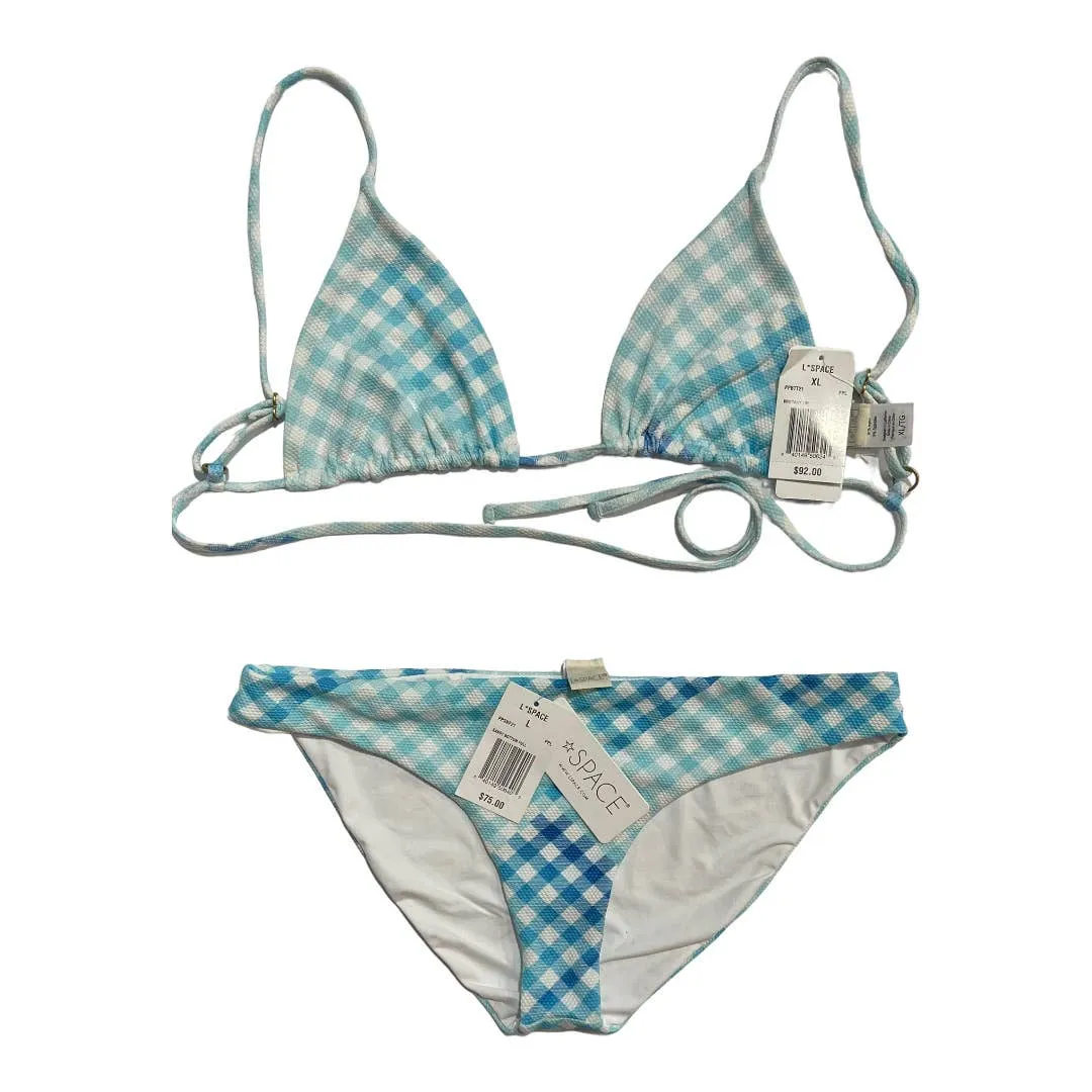 L*SPACE Revolve Brittany Bikini Top and Sandy Bottom Picnic Plaid Pique XL L
