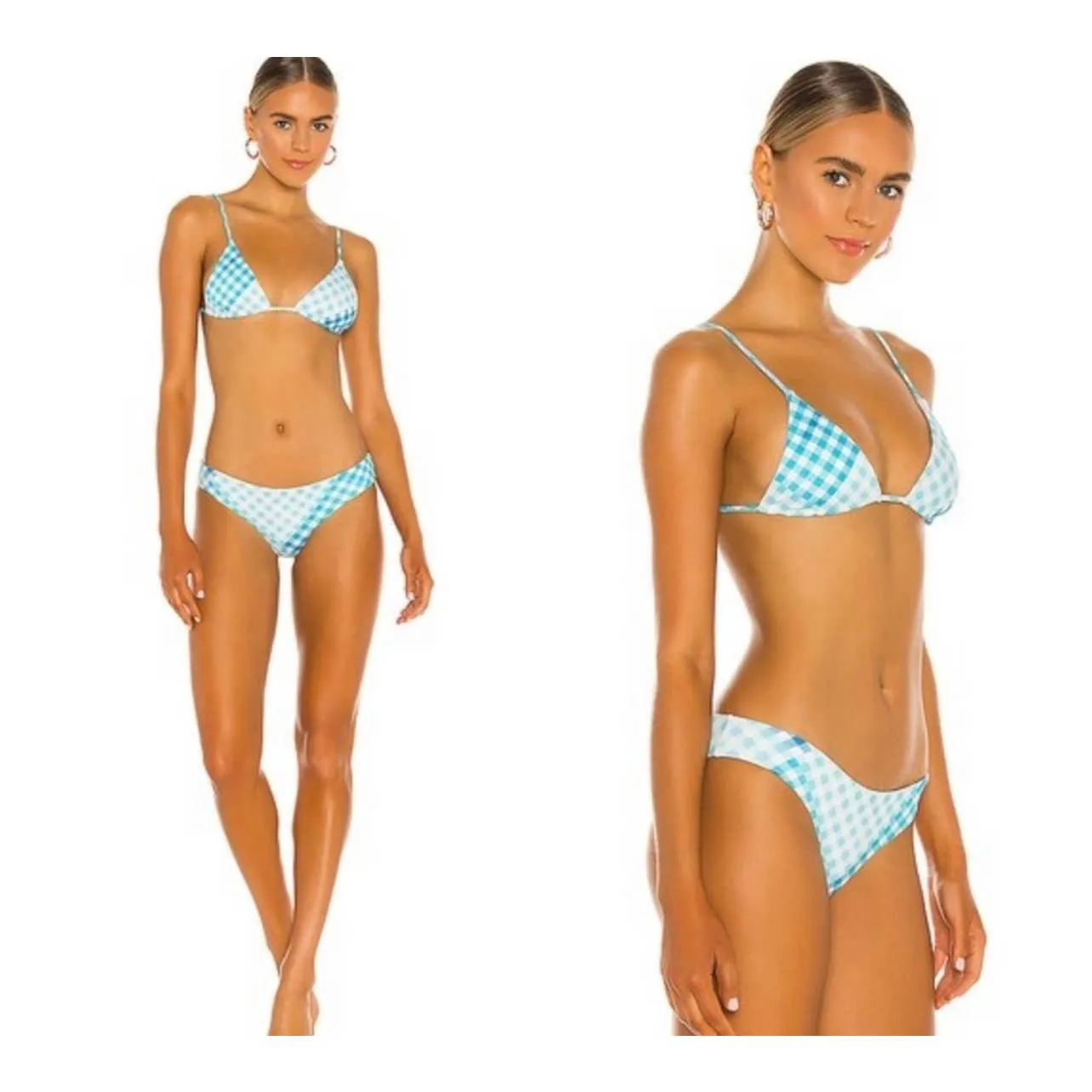 L*SPACE Revolve Brittany Bikini Top and Sandy Bottom Picnic Plaid Pique XL L
