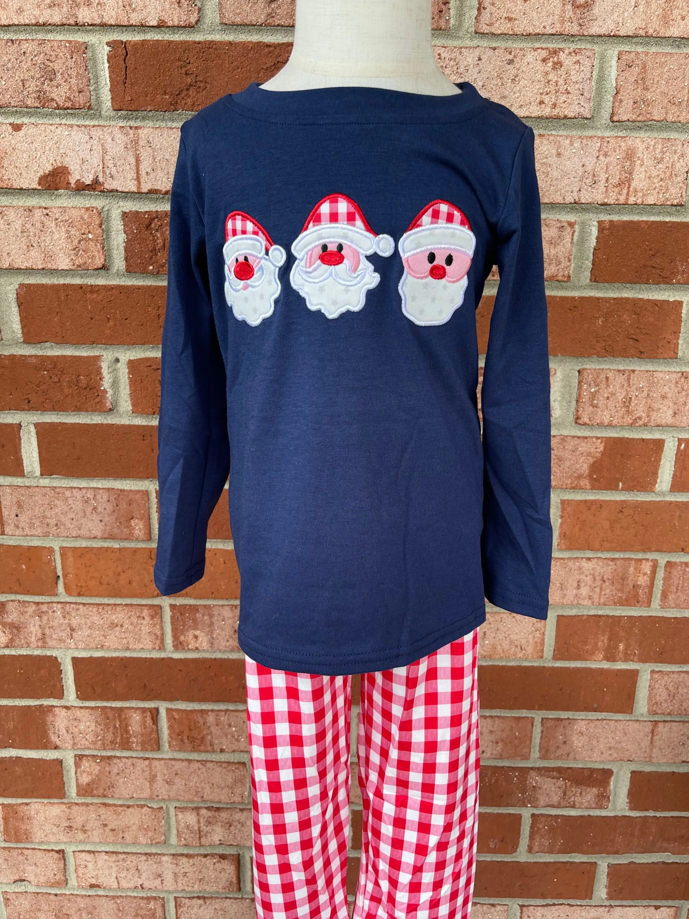 Navy Santa Plaid Pant Set