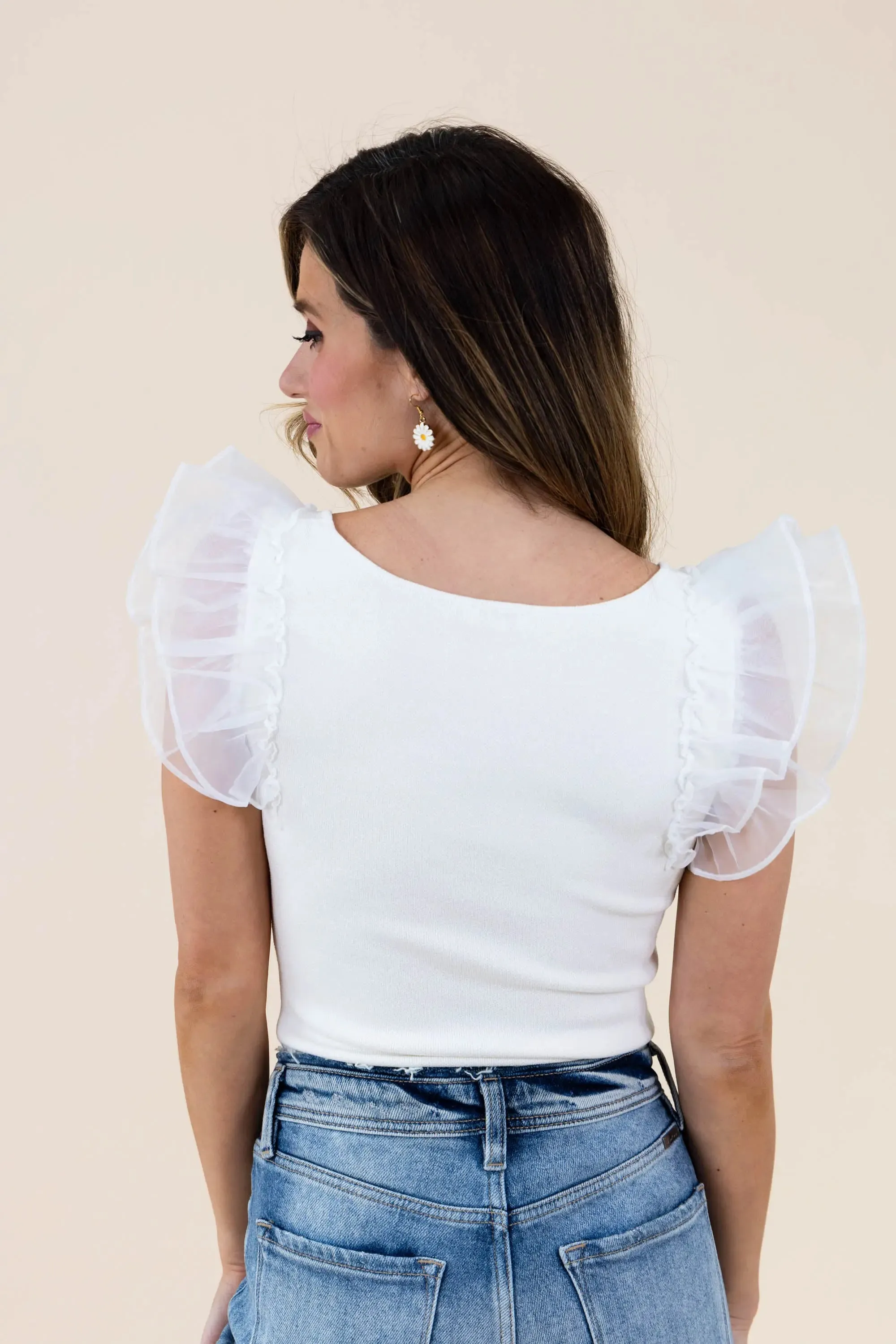 Not Afraid Ruffle Sleeve Square Neck Bodysuit