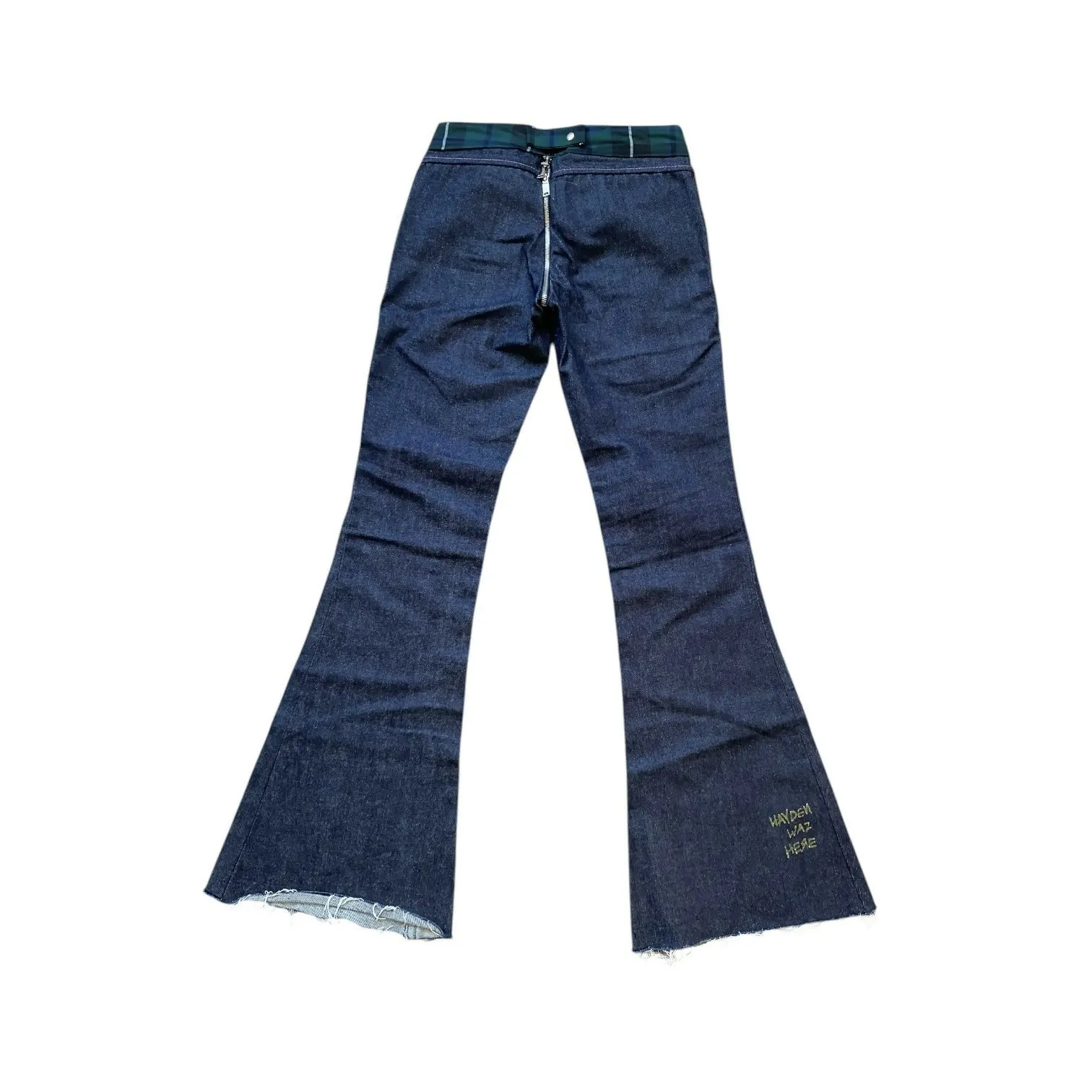 Raw Denim Plaid Hybrid Full Zip Flare Jeans (28 Waist)