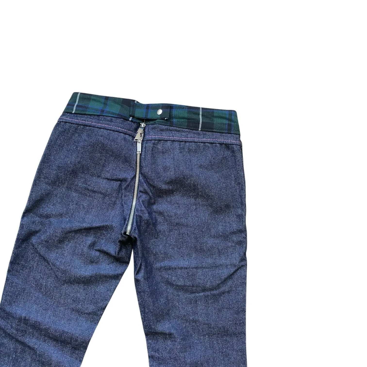 Raw Denim Plaid Hybrid Full Zip Flare Jeans (28 Waist)