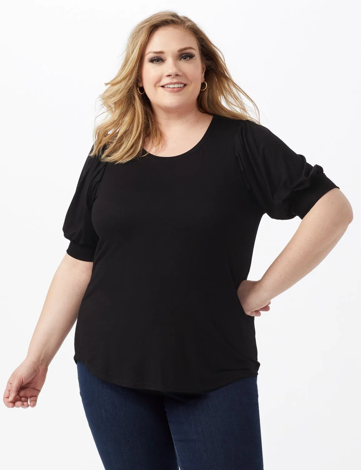 Scoop Puff Sleeve Knit Top