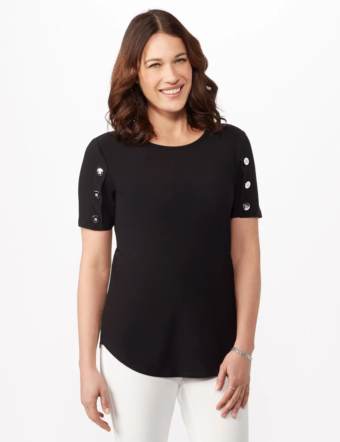 Three Button Crepe Tee Knit Top