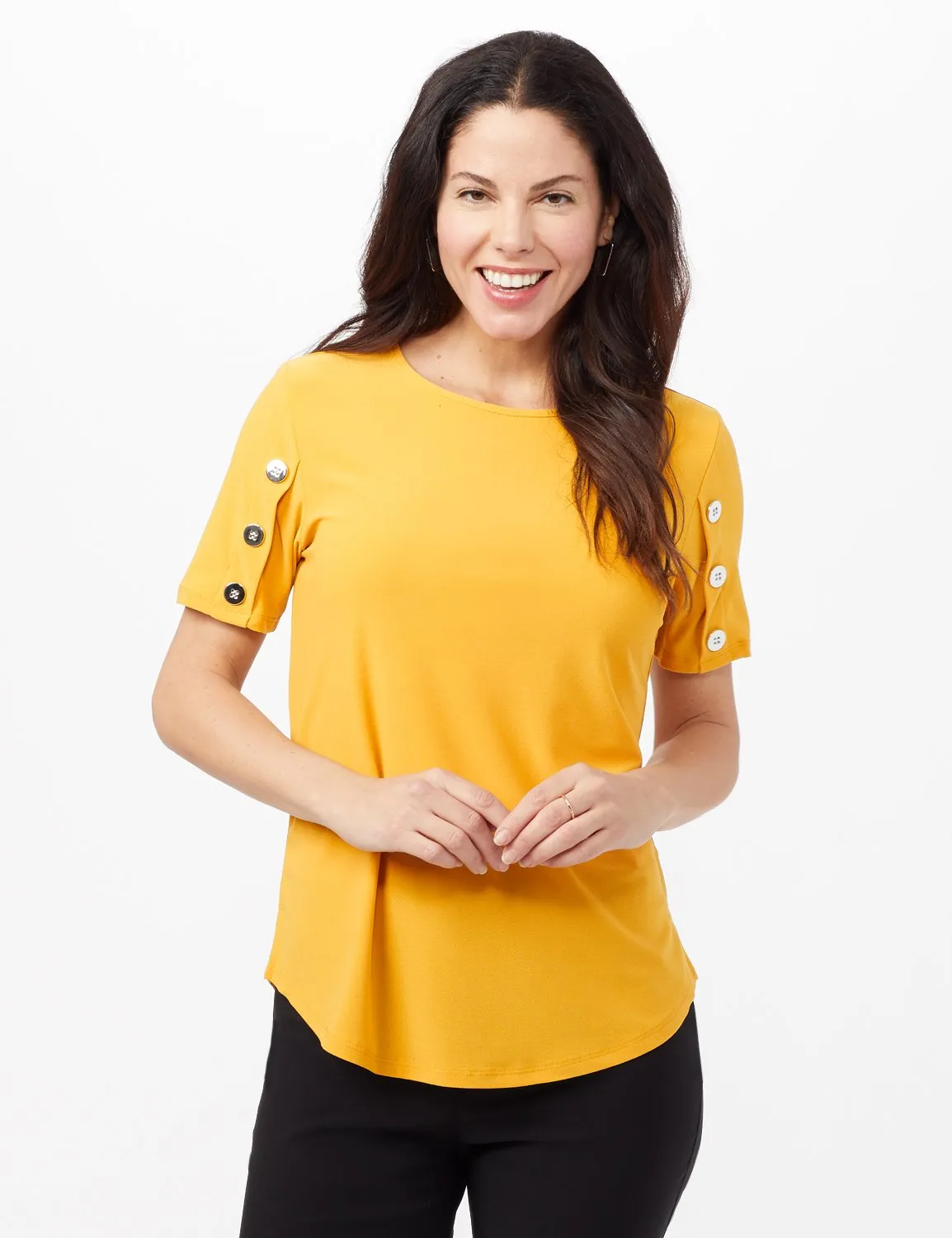 Three Button Crepe Tee Knit Top