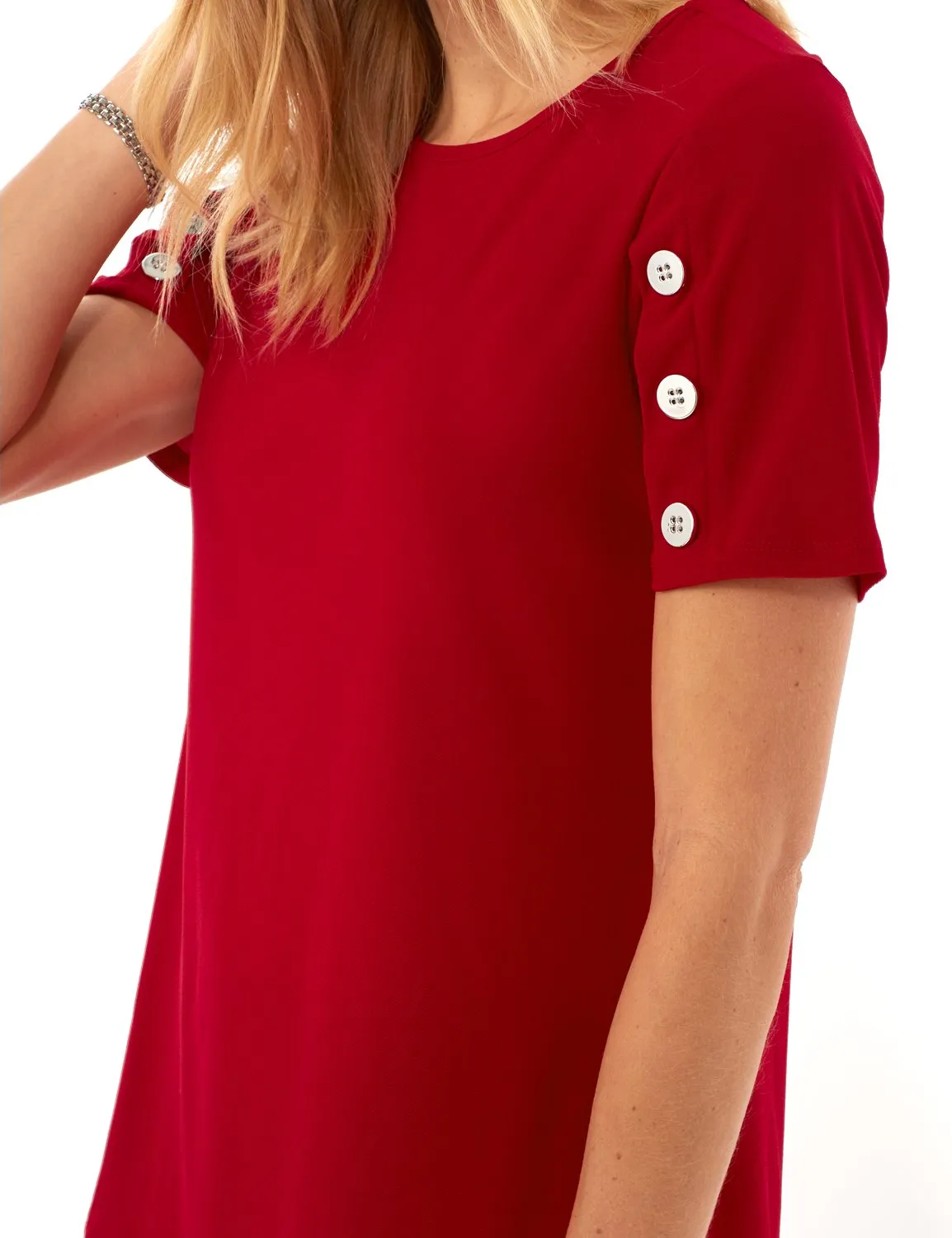 Three Button Crepe Tee Knit Top