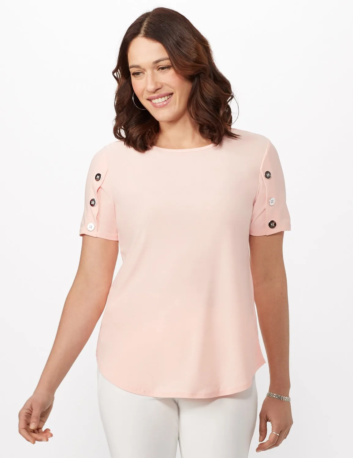 Three Button Crepe Tee Knit Top