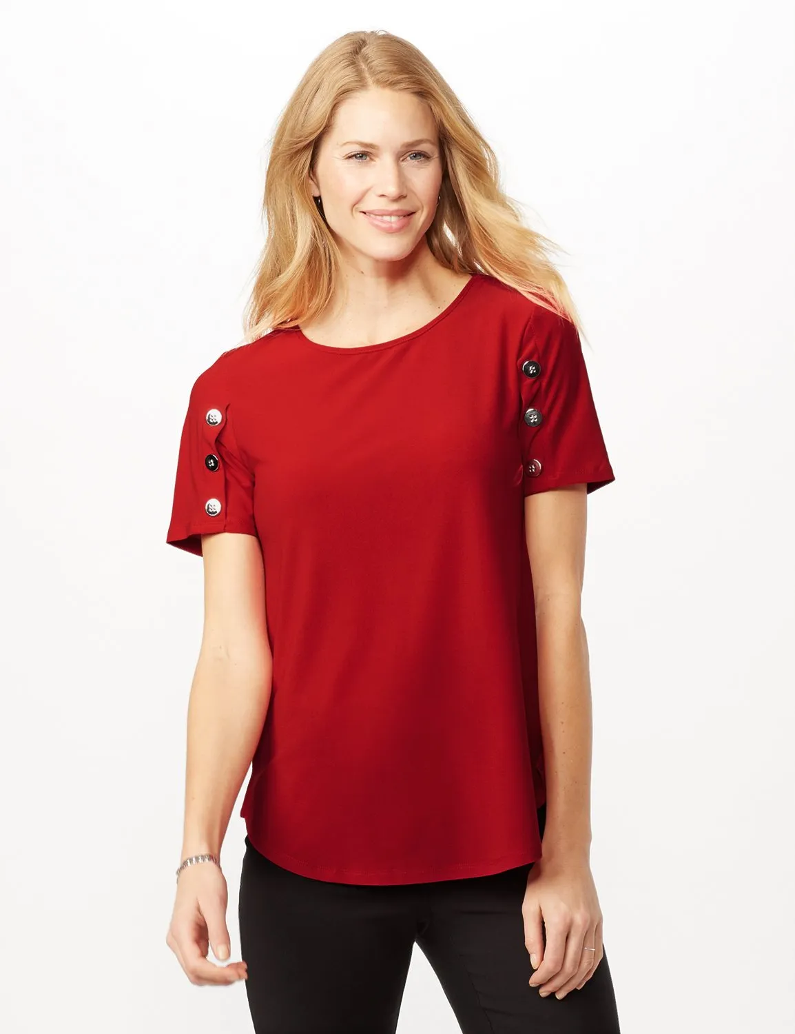 Three Button Crepe Tee Knit Top