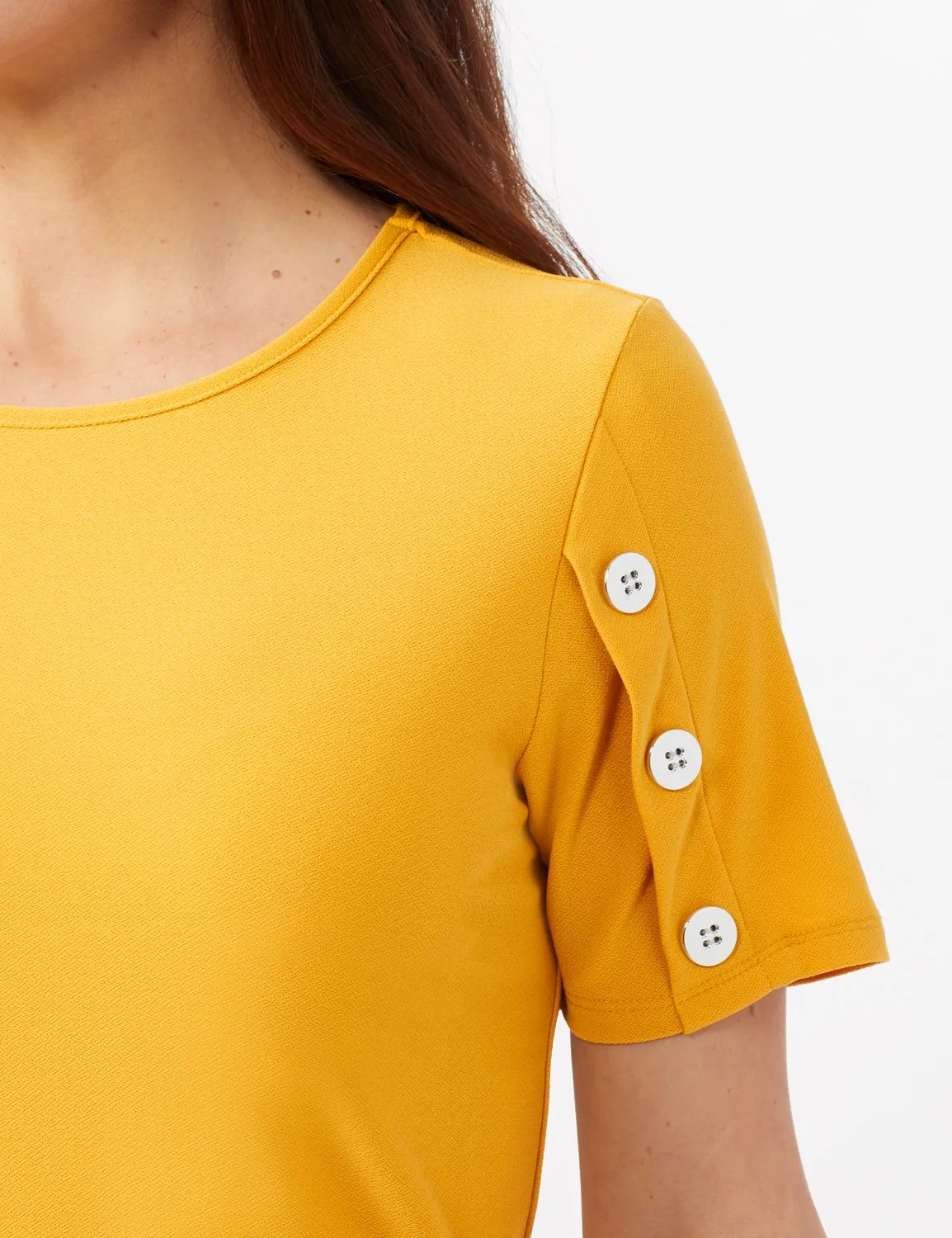 Three Button Crepe Tee Knit Top