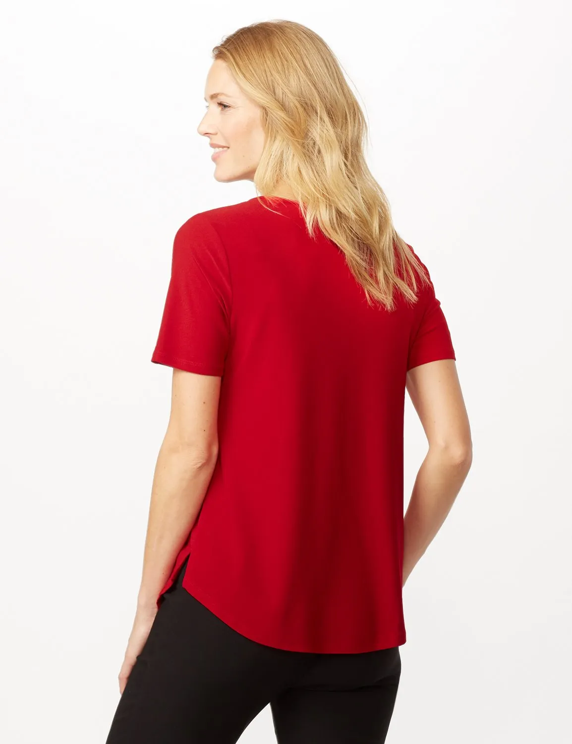 Three Button Crepe Tee Knit Top