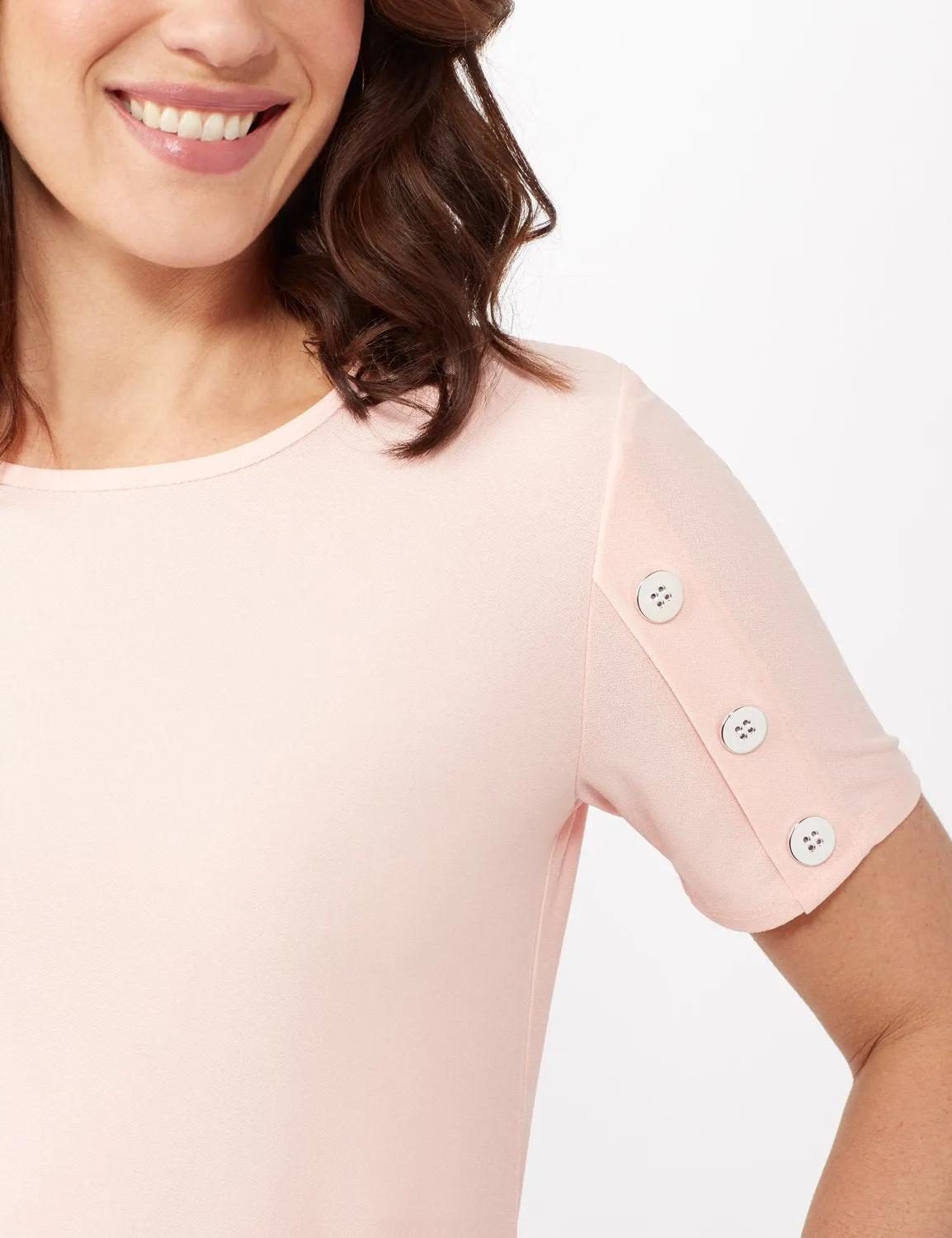 Three Button Crepe Tee Knit Top