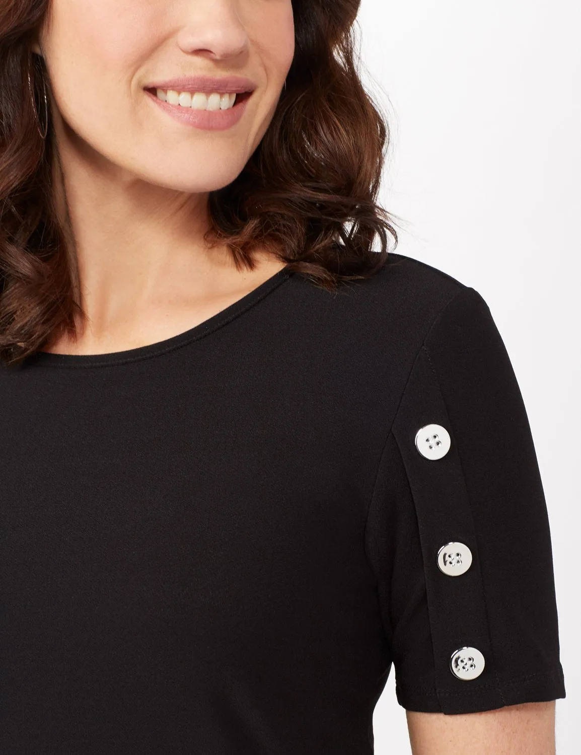 Three Button Crepe Tee Knit Top