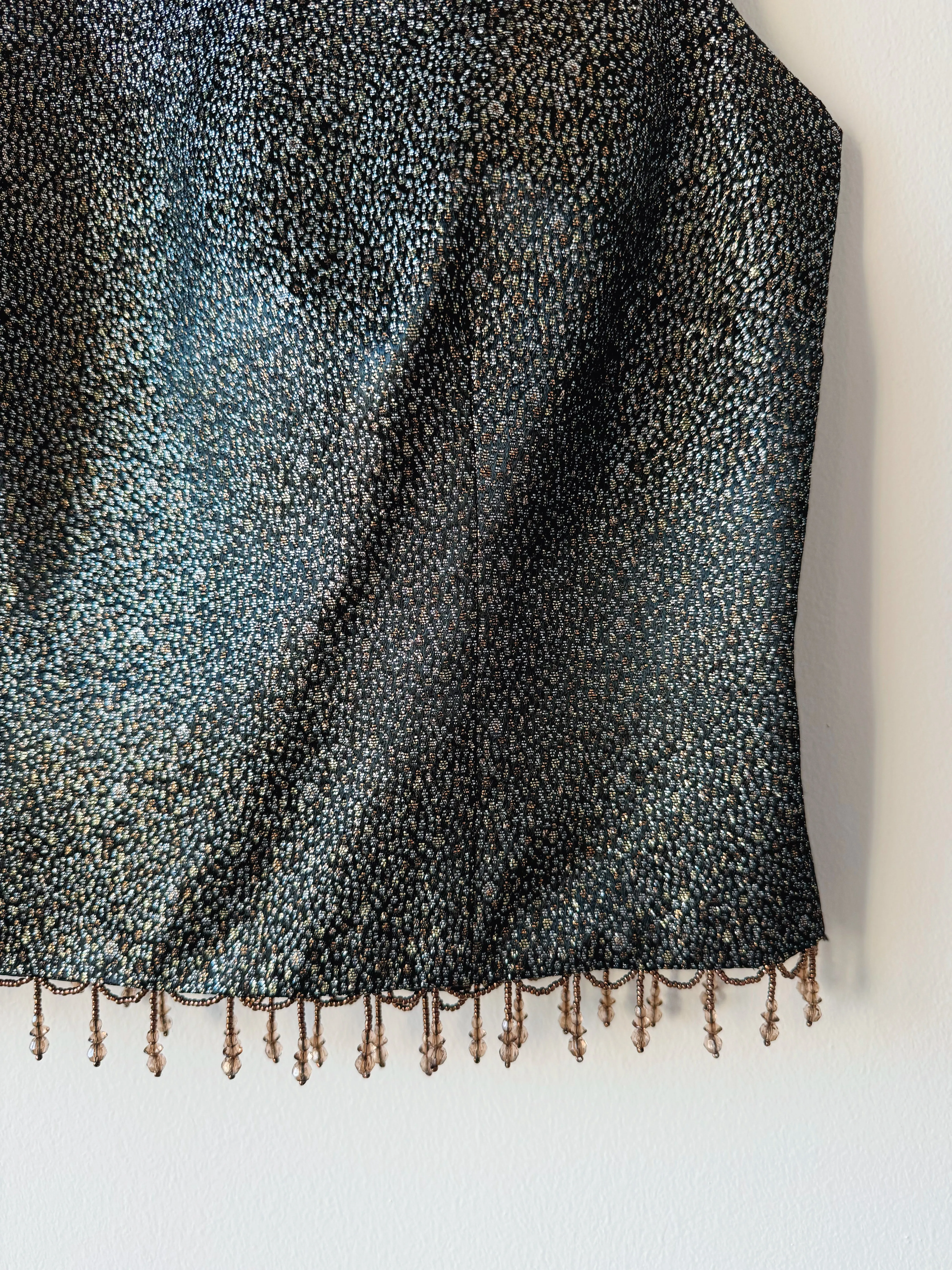 Vintage Metallic Beaded Trim Cropped Tank (M/L)