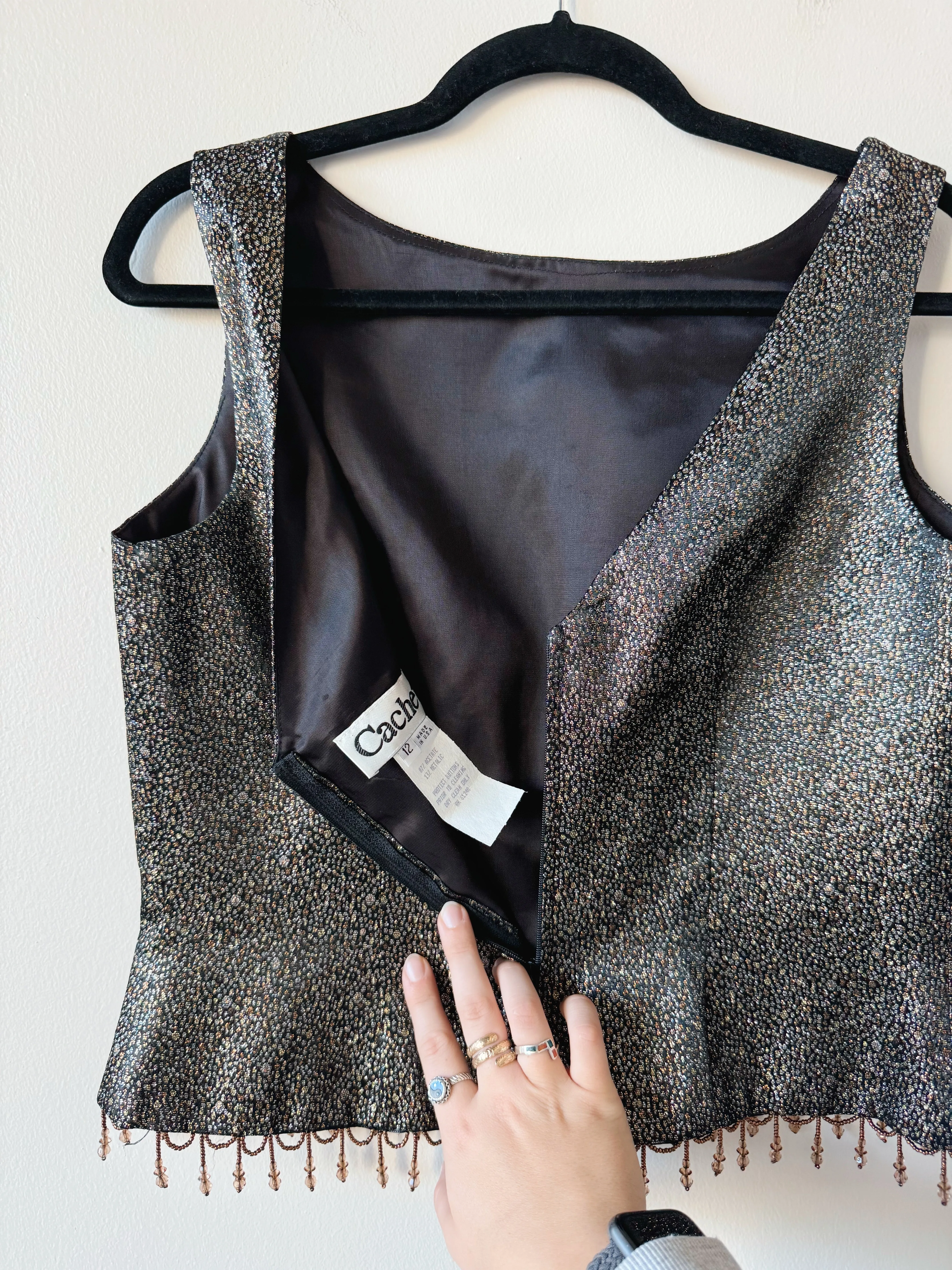 Vintage Metallic Beaded Trim Cropped Tank (M/L)