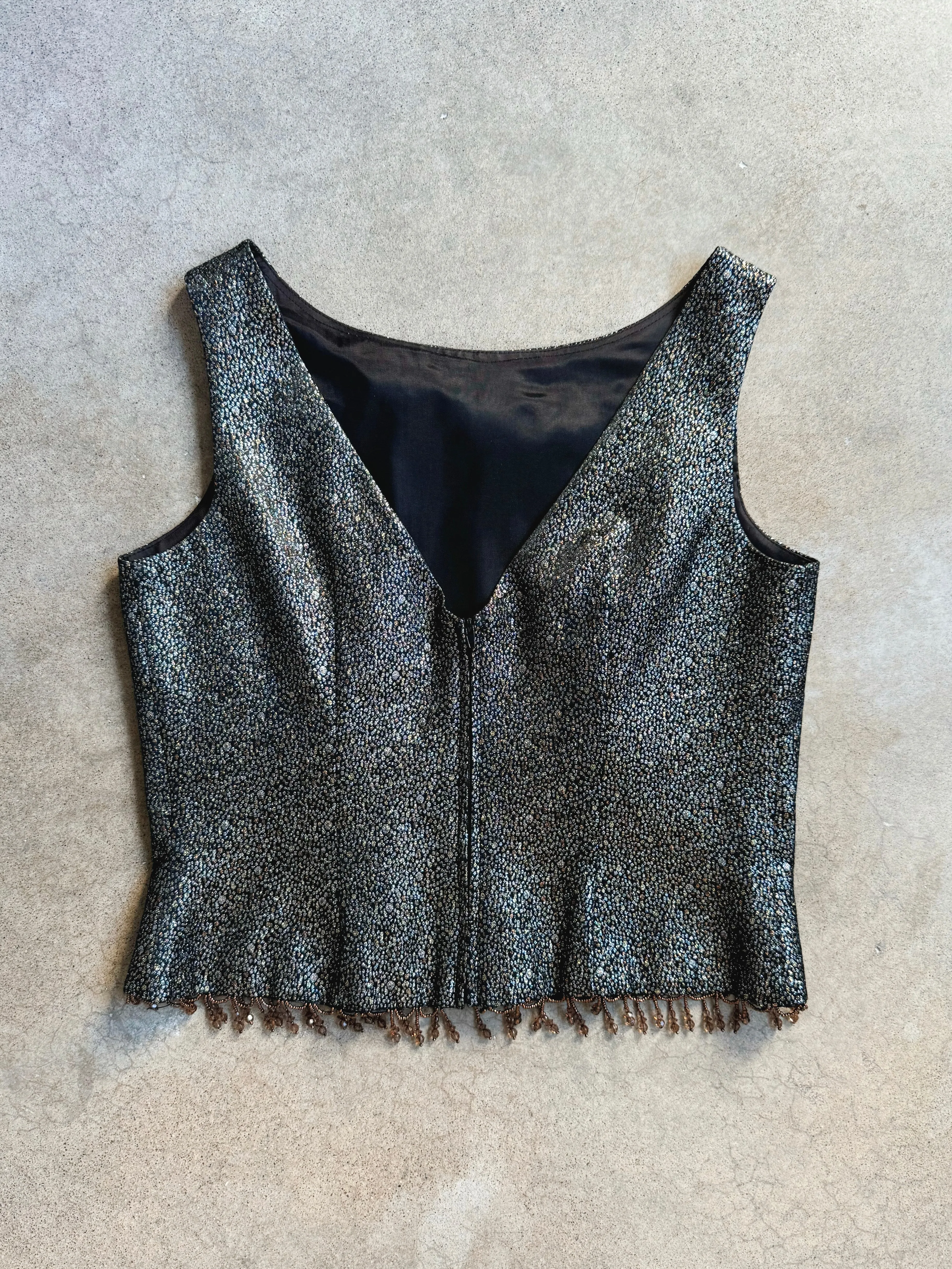 Vintage Metallic Beaded Trim Cropped Tank (M/L)
