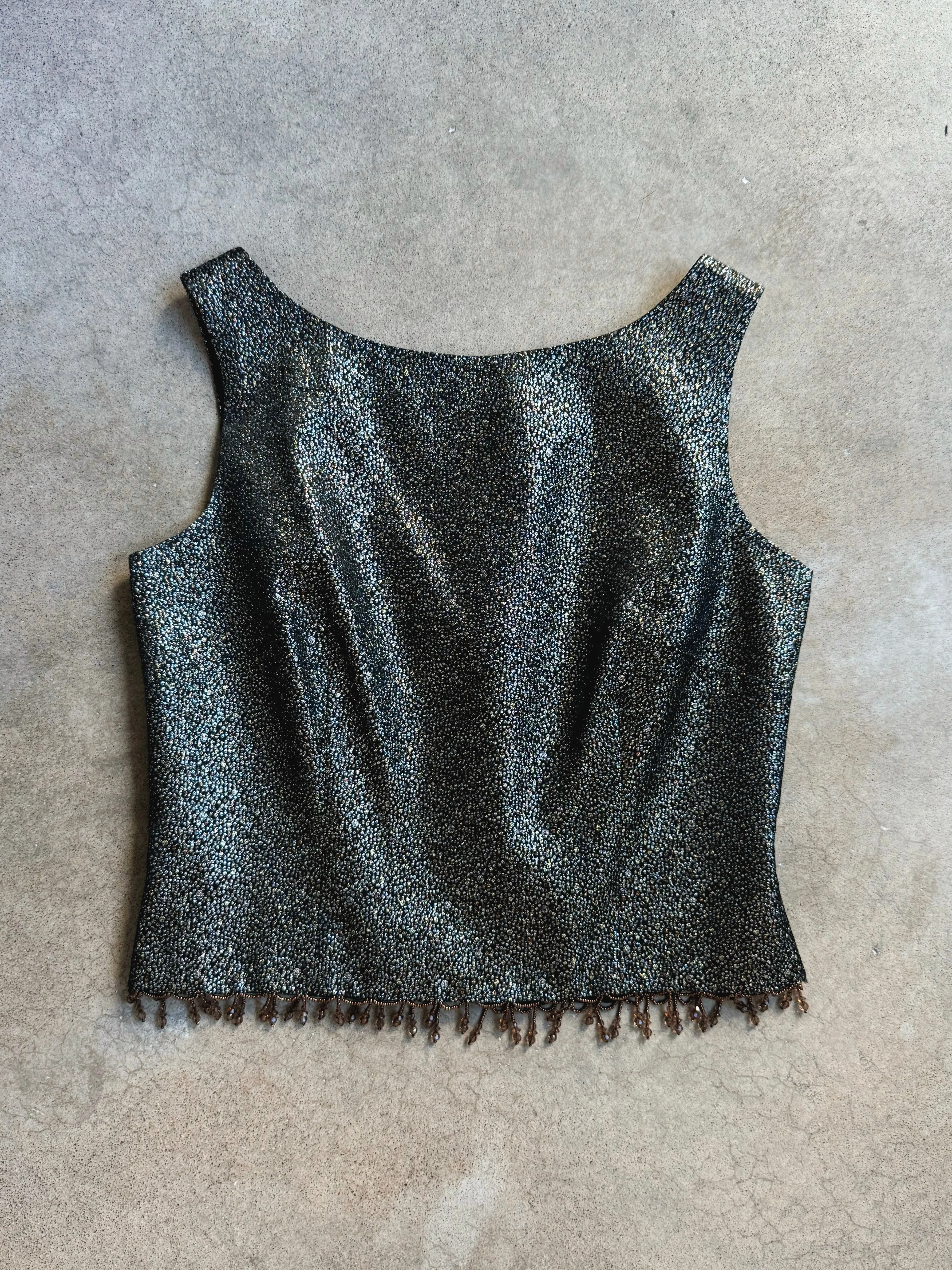 Vintage Metallic Beaded Trim Cropped Tank (M/L)