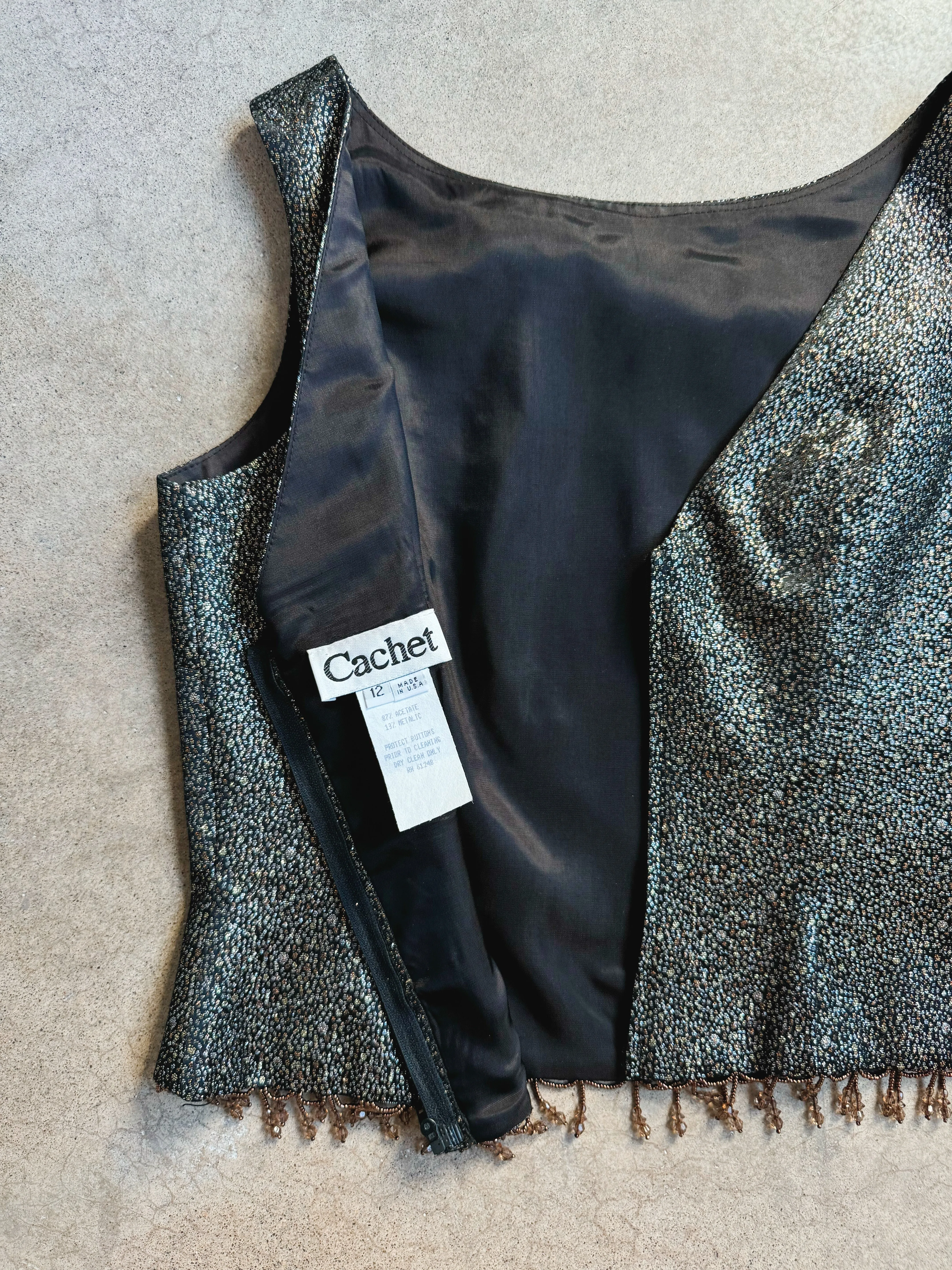 Vintage Metallic Beaded Trim Cropped Tank (M/L)